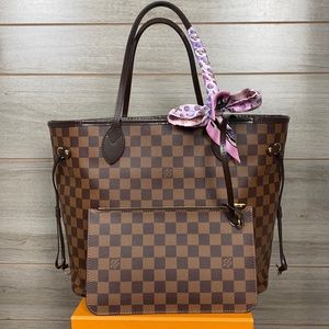 authentic neverfull mm damier ebene with pouch